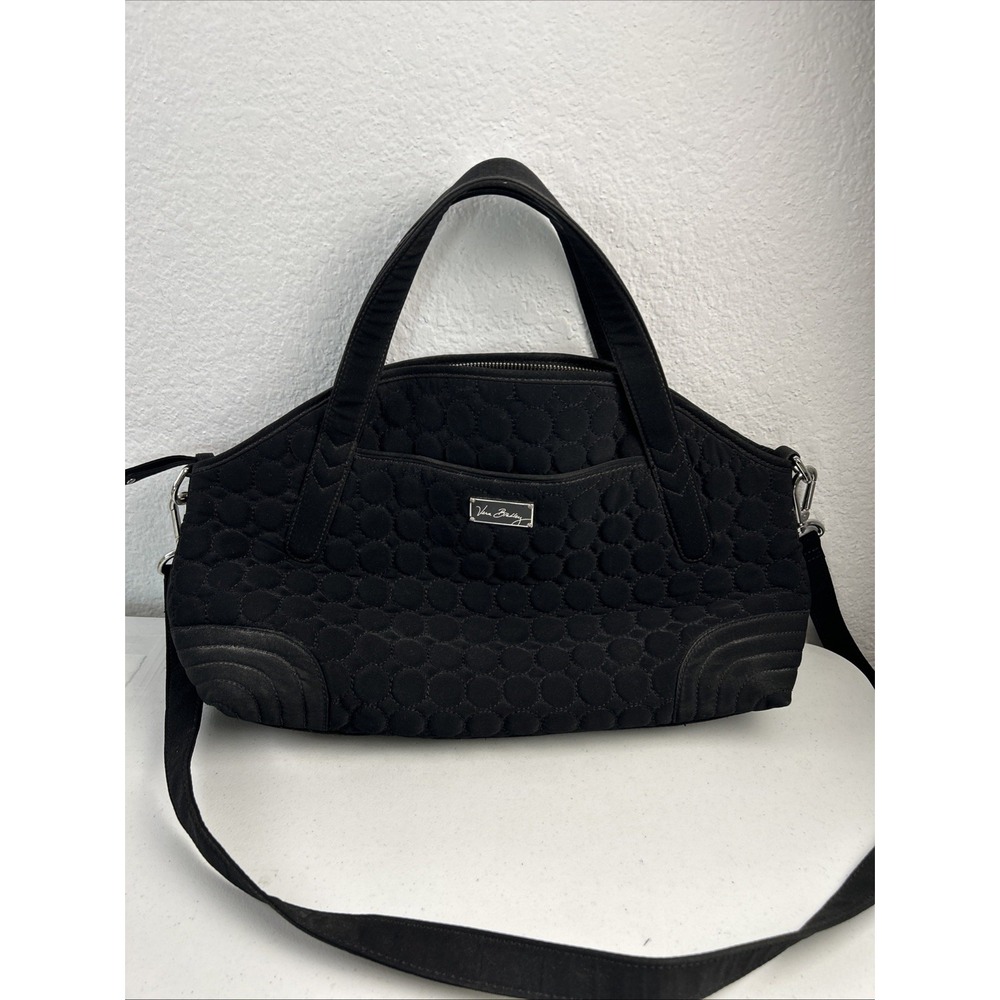 Vera Bradley Black Quilted Shoulder Crossbody Bag Purse Exterior Pockets Strap
